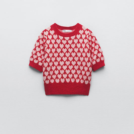 Jersey Punto Jacquard Estampado de Corazones