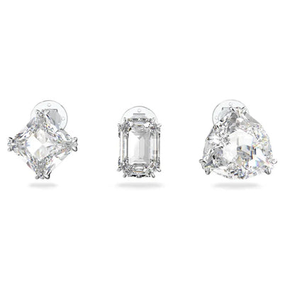 Millenia clip earring, Set (3), Asymmetrical, White, Rhodium plated