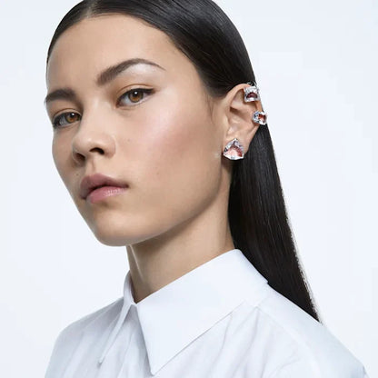 Millenia clip earring, Set (3), Asymmetrical, White, Rhodium plated