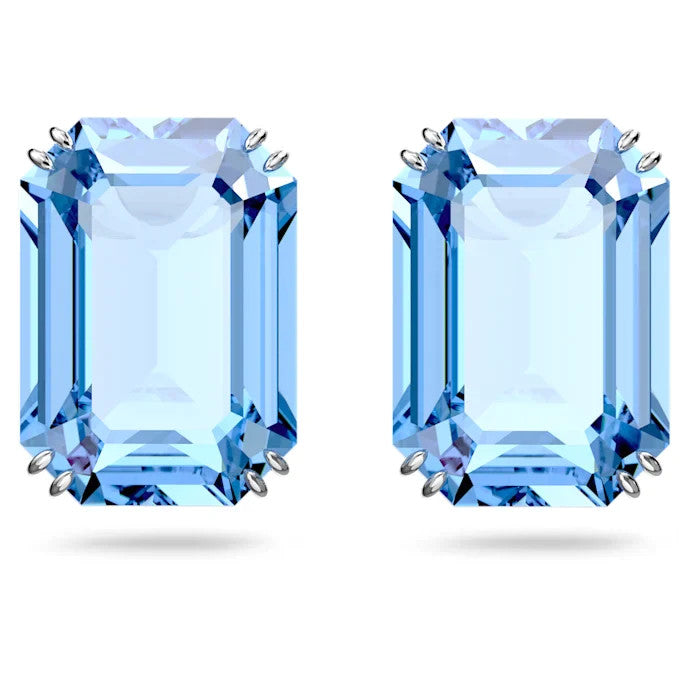 Millenia drop earrings, Octagon cut, Blue, Rhodium plated