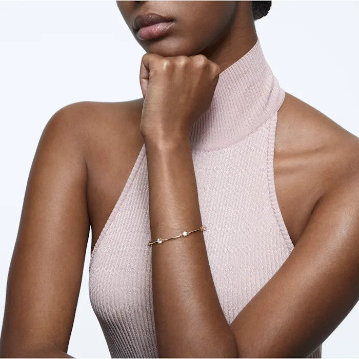 Pulsera Constella, Talla redonda, Blanca, Baño tono oro rosa