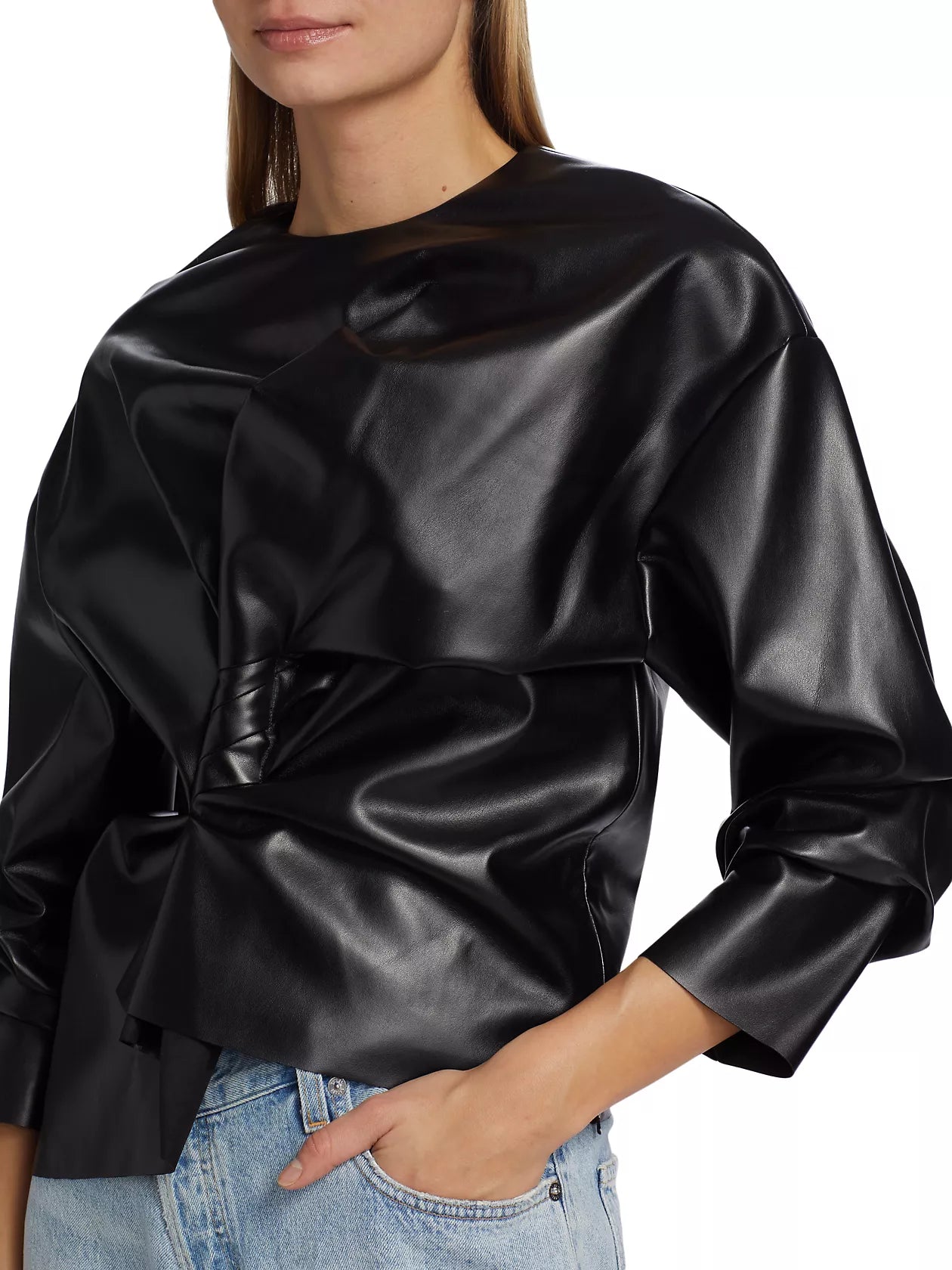 Gathered Faux Leather Top