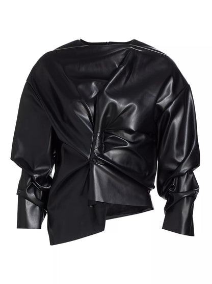 Gathered Faux Leather Top