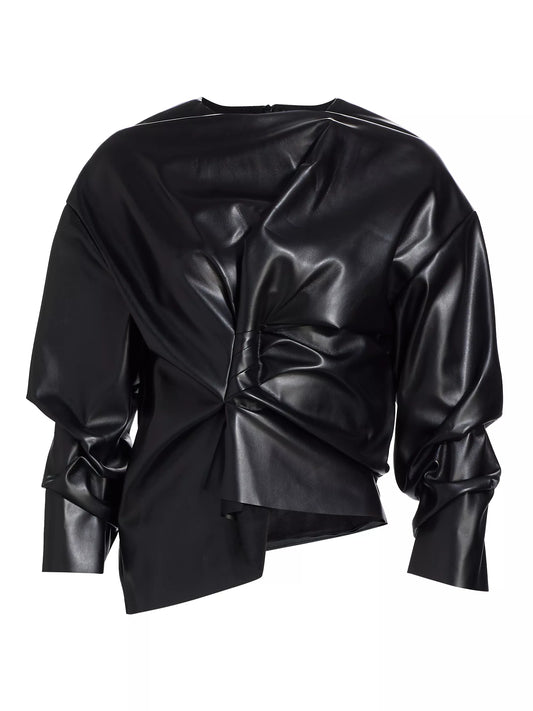Gathered Faux Leather Top