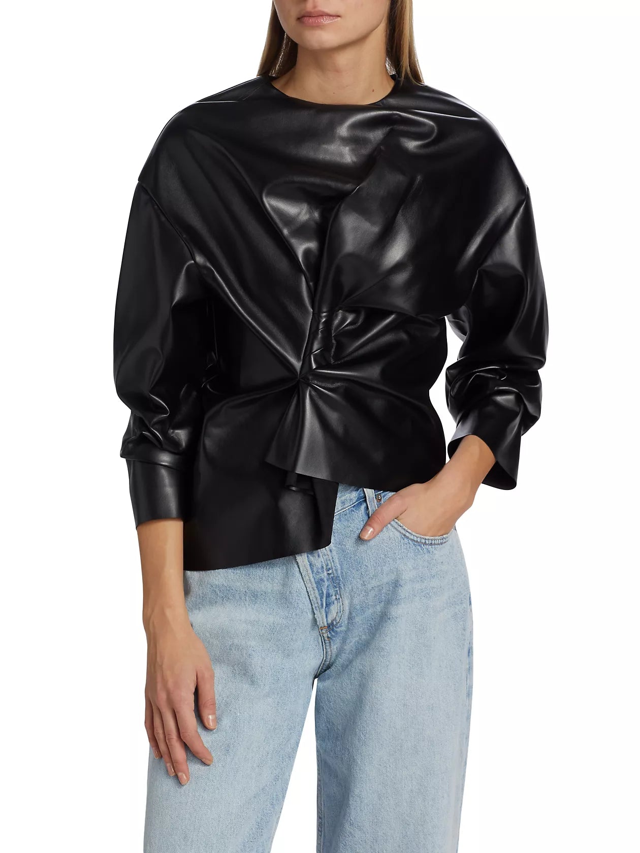Gathered Faux Leather Top