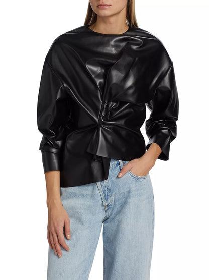 Gathered Faux Leather Top