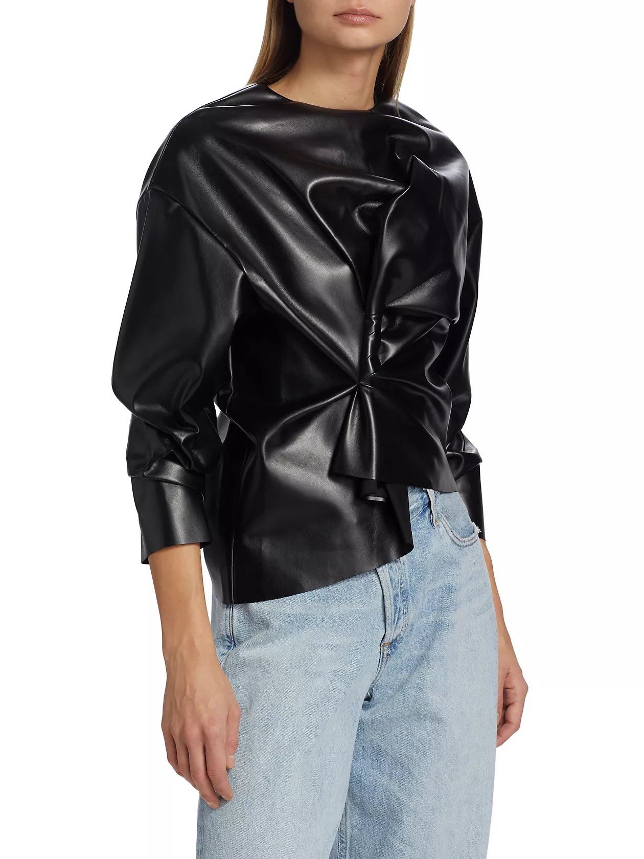 Gathered Faux Leather Top