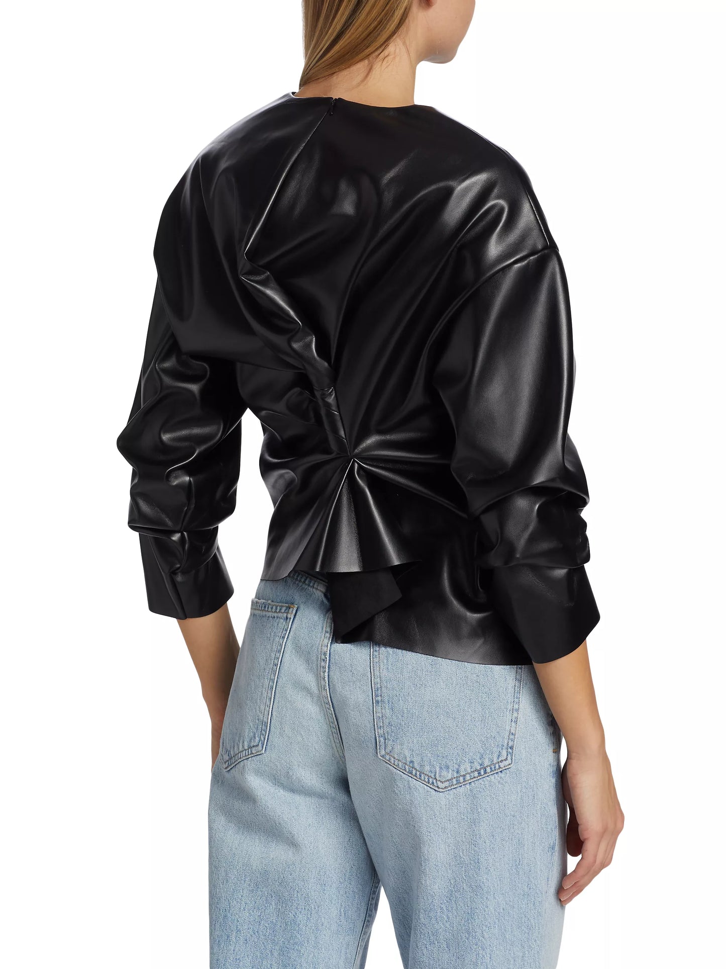 Gathered Faux Leather Top