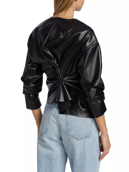 Gathered Faux Leather Top