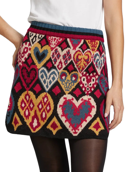 Hearts Ikat Knit Miniskirt